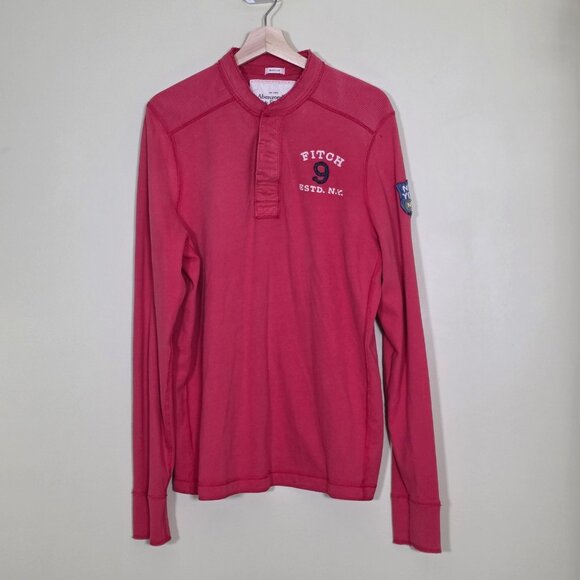 Vtg Abercrombie & Fitch Henley Muscle Sweater XXL Mens Red Logo Patch Y2K FLAW - Picture 16 of 16